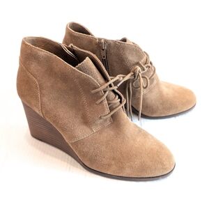 LUCKY BRAND Shylow Women's Tan Suede Wedge Oxford Ankle Boots Booties Size 9.5